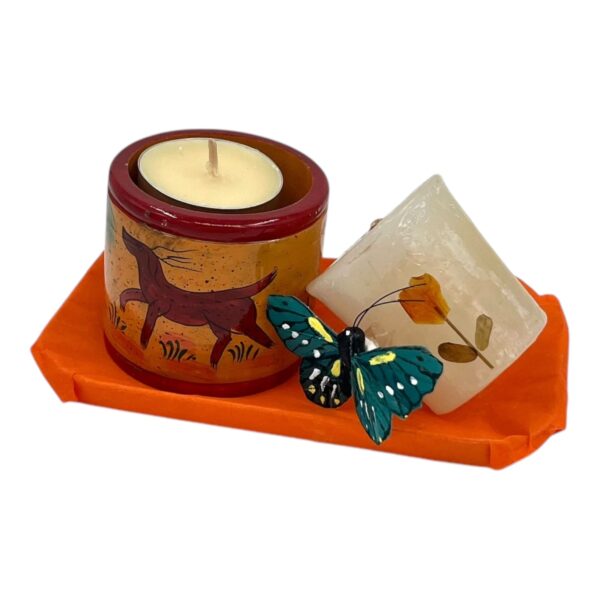 Kaarshouder - speksteen - handbeschilderd met aromakaars - Afbeelding 4