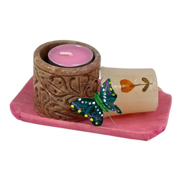 Kaarshouder - speksteen - handbeschilderd met aromakaars - Afbeelding 8