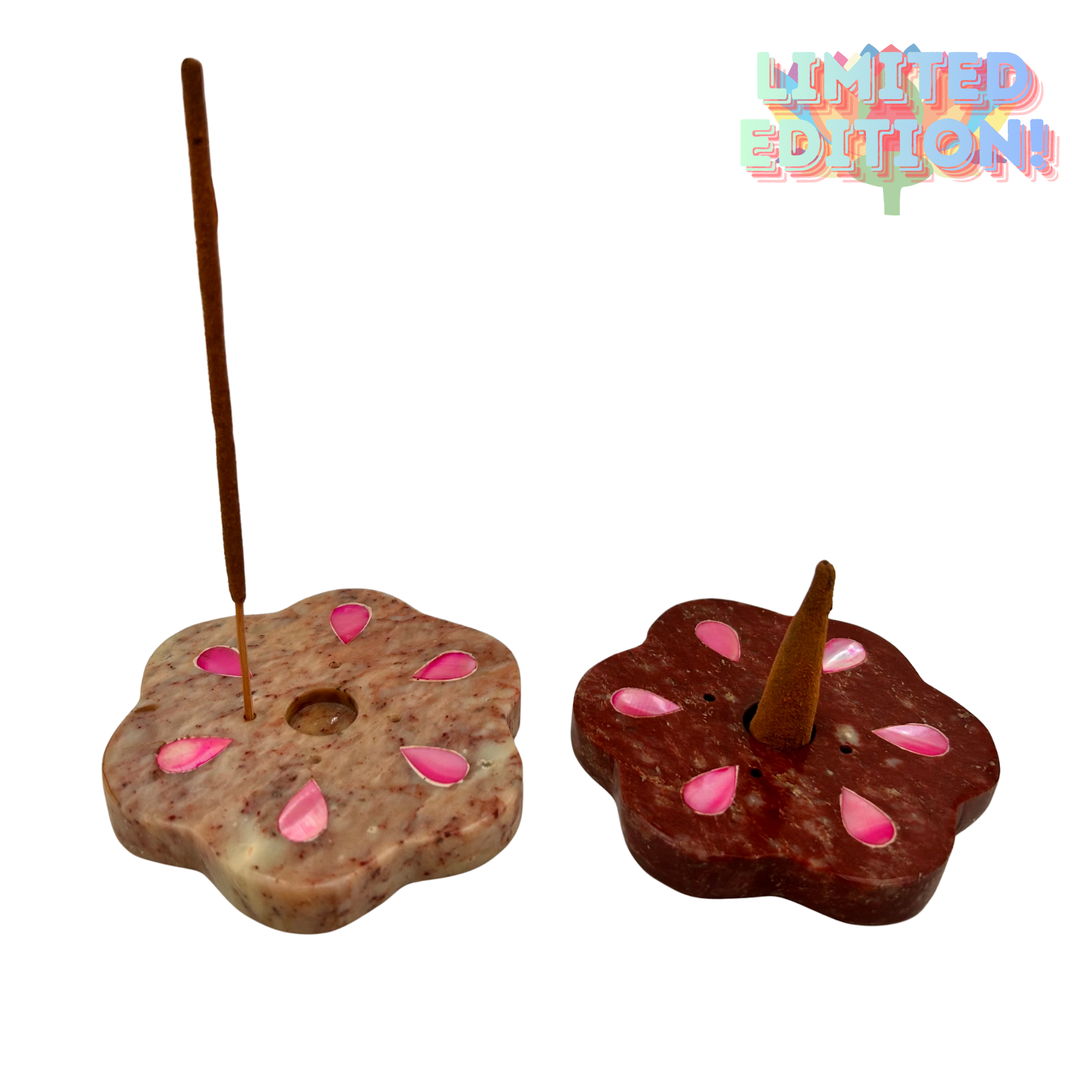 Wierookhouder speksteen diverse vormen, ingelegd