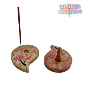 Wierookhouder speksteen diverse vormen, ingelegd