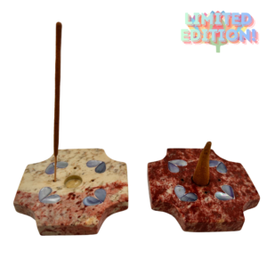 Wierookhouder speksteen diverse vormen, ingelegd