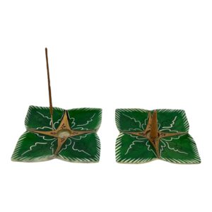 Wierook speksteen handbeschilderd klaver groen