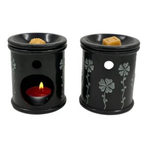 Aromalamp  speksteen zwart, gekerfde bloemen