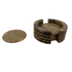 Onderzetter set met 6 stuks, speksteen gekerfd, Ωrond licht