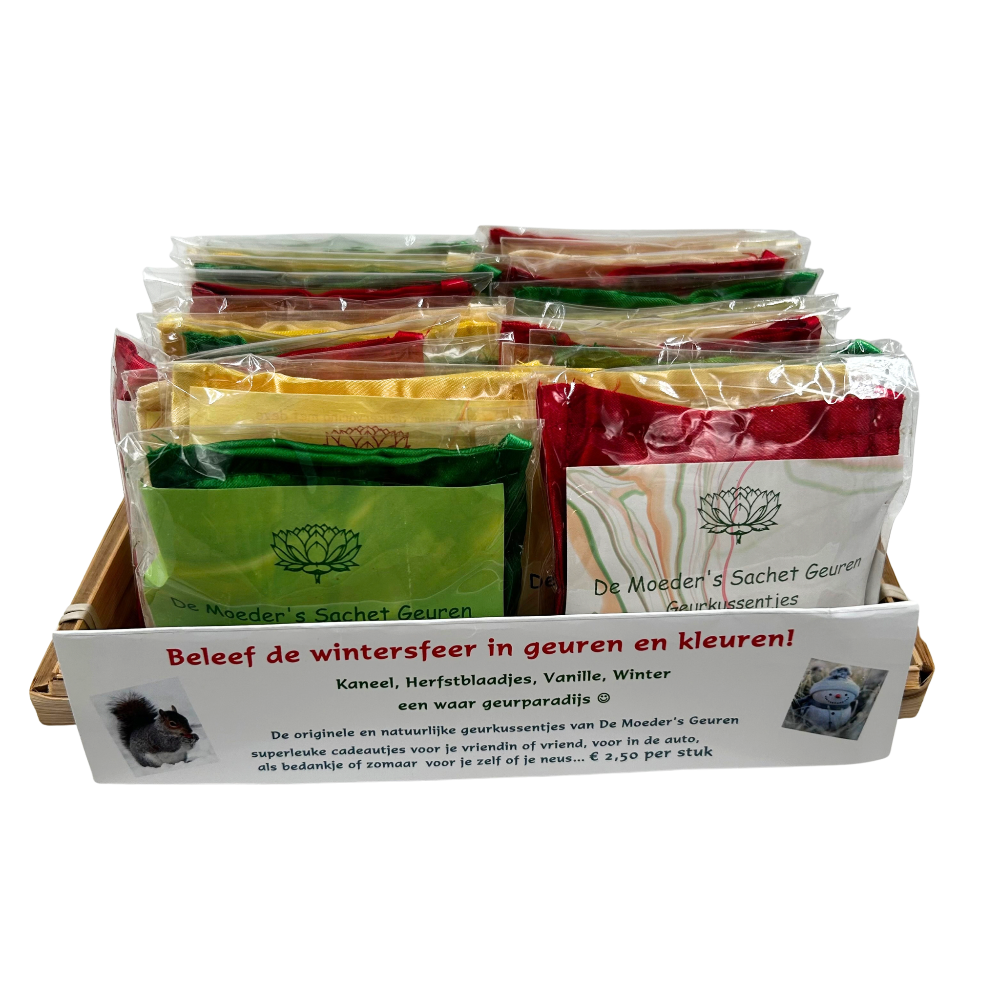 Mandje met 6x4 winter geurkussentjes